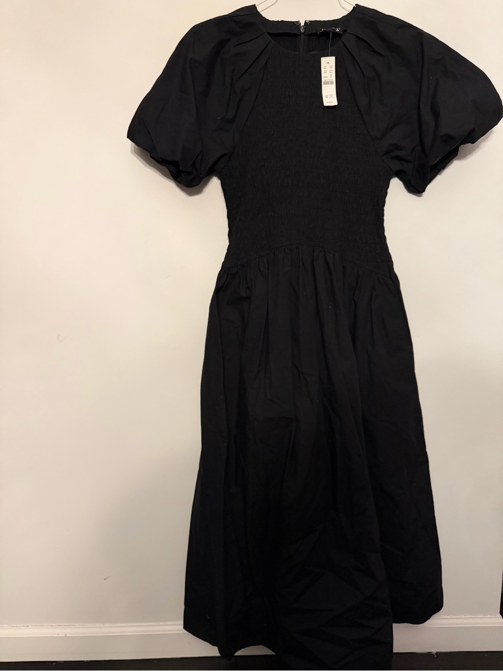 J. Crew Meadow Cotton Poplin Smocked Bodice Puff Sleeve Dress Black M $158 CI641 - Picture 2 of 8